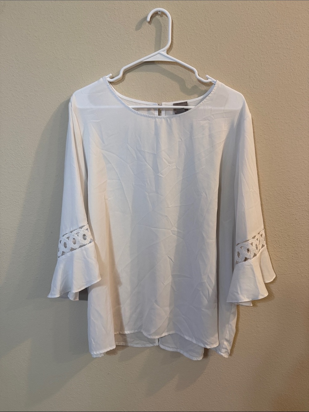 Chico's Cream Bell Sleeve Blouse with Lace Insets